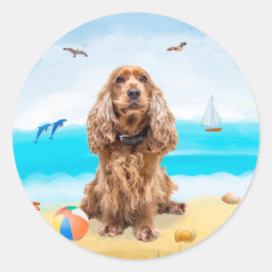 Cocker Spaniel Dog on Beach Classic Round Sticker