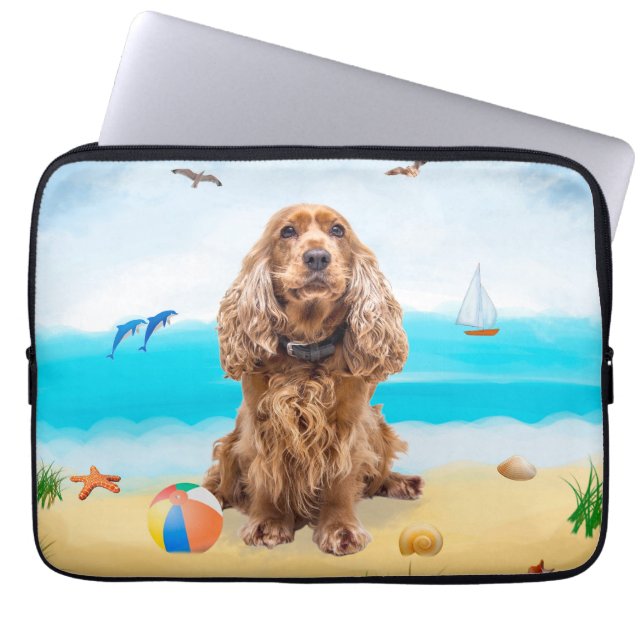 Cocker Spaniel Dog on Beach Laptop Sleeve (Front)