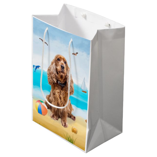 Cocker Spaniel Dog on Beach Medium Gift Bag (Front Angled)