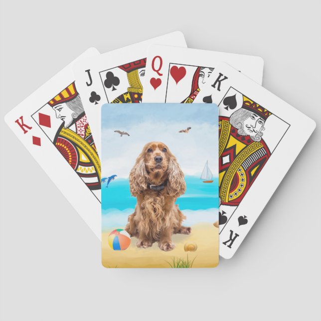 Cocker Spaniel Dog on Beach Playing Cards (Back)