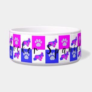 Cocker Spaniel Dog & Paw Hot Pink & Blue Pet Bowl