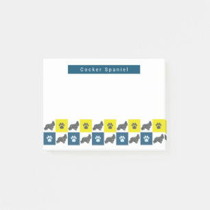 Cocker Spaniel Dog & Paw Yellow & Blue Grids Post-it Notes