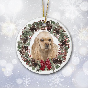 Cocker Spaniel Dog Pinecone Wreath Personalised  Ceramic Tree Decoration