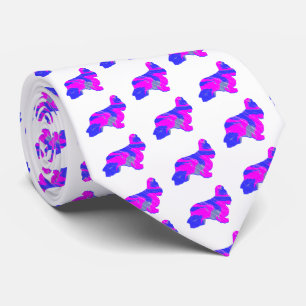 Cocker Spaniel Dog PinkBlue Silouette White Neck Tie