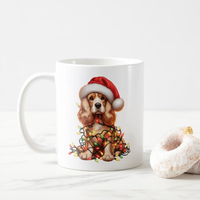  Cocker Spaniel Dog Puppy Christmas  Coffee Mug (With Donut)