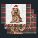 Cocker Spaniel Dog Red and Green Plaid Christmas Wrapping Paper Sheet<br><div class="desc">An adorable Cocker Spaniel dog is ready for the holiday season wearing a cute Santa hat and paired with a red and green holiday plaid on this set of gift wrap for the dog lover.</div>