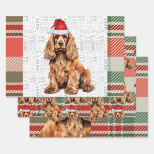 Cocker Spaniel Dog Red and Green Plaid Christmas Wrapping Paper Sheet