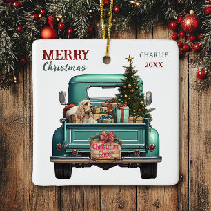 Cocker Spaniel Dog Retro Truck Christmas Ceramic Ornament