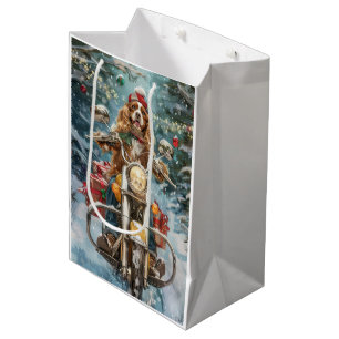 Cocker Spaniel Dog Riding Motorcycle Christmas  Medium Gift Bag