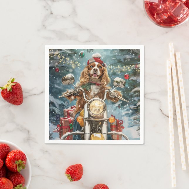 Cocker Spaniel Dog Riding Motorcycle Christmas  Napkin (Insitu)