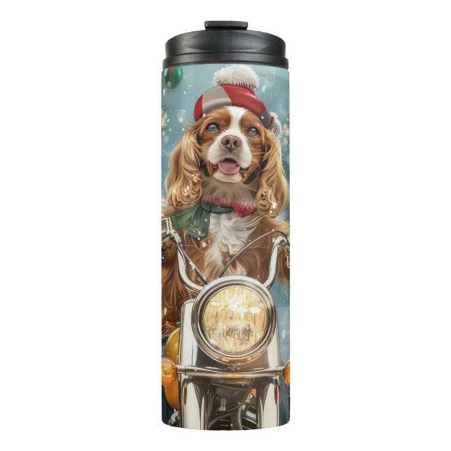 Cocker Spaniel Dog Riding Motorcycle Christmas  Thermal Tumbler (Front)