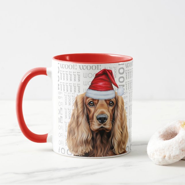 Cocker Spaniel Dog Santa Woof Christmas Mug (With Donut)