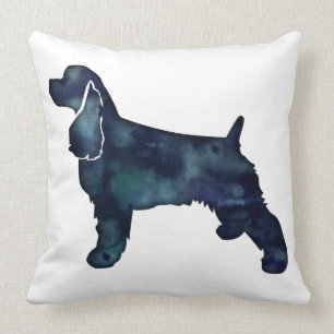 Cocker Spaniel Dog Silhouette Black Watercolor Cushion