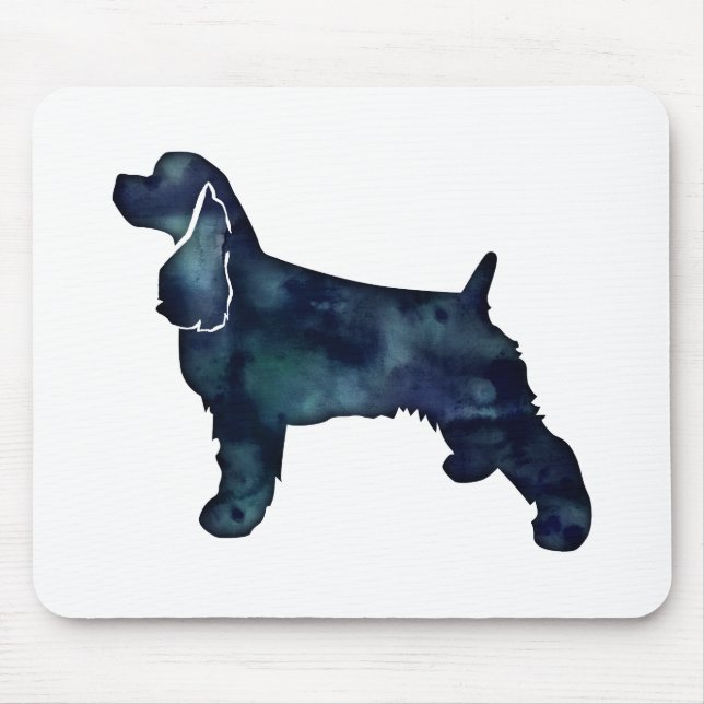 Cocker Spaniel Dog Silhouette Black Watercolor Mouse Mat (Front)