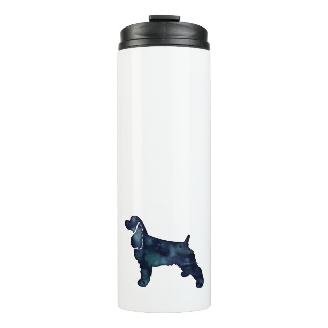 Cocker Spaniel Dog Silhouette Black Watercolor Thermal Tumbler (Front)