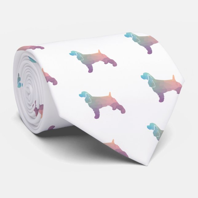 Cocker Spaniel Dog Silhouette Geometric Pattern Ps Tie (Rolled)