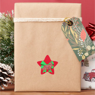 Cocker Spaniel Dog Silhouette Green Bow Christmas Star Sticker