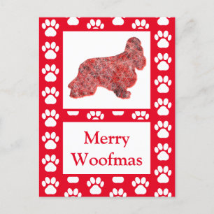 Cocker Spaniel Dog Silhouette Red Merry Christmas Postcard