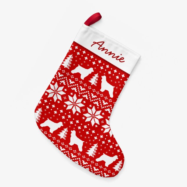 Cocker Spaniel Dog Silhouettes Pattern Cute Small Christmas Stocking (Front (Hanging))