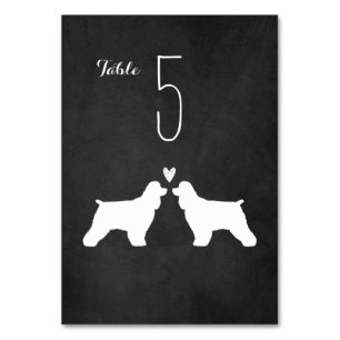 Cocker Spaniel Dog Silhouettes Wedding Reception Table Number