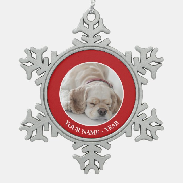 Cocker spaniel dog sleeping snowflake pewter christmas ornament (Front)