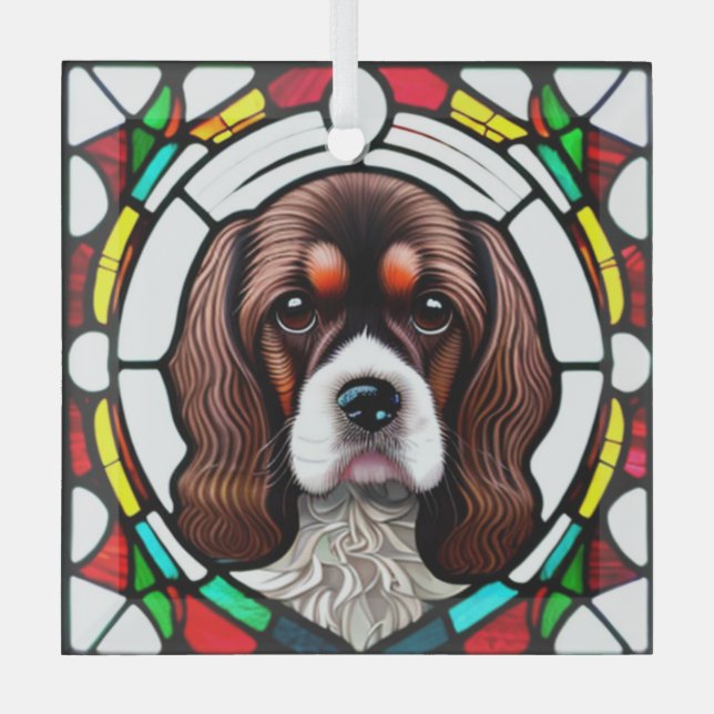 Cocker Spaniel Dog "Stained Glass"  Glass Tree Decoration (Front)