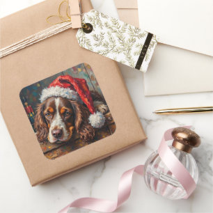 Cocker Spaniel Dog Vintage Christmas Toy Box Square Sticker