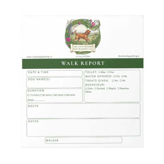 Cocker Spaniel Dog Walk Report Custom Notepad (Front)