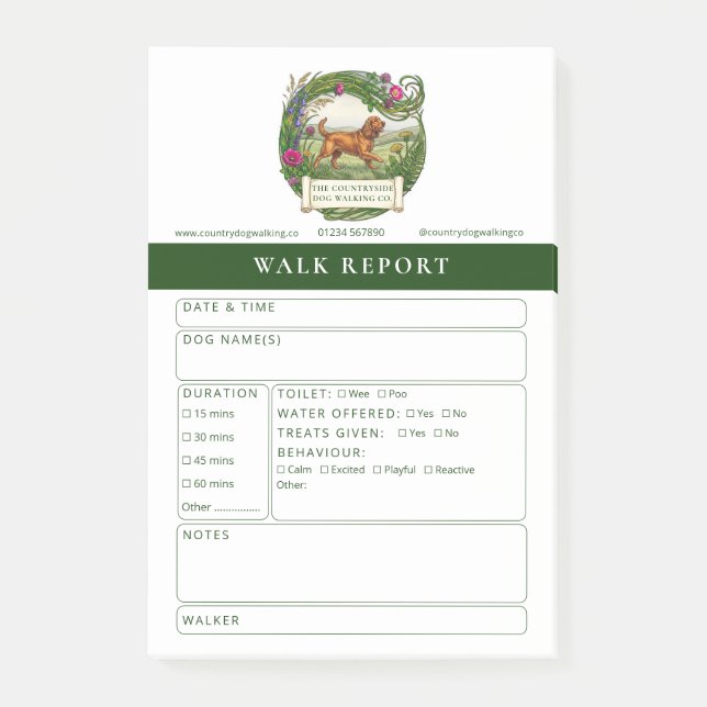 Cocker Spaniel Dog Walk Report Form Post-It Notes (Front)