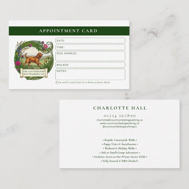 Cocker Spaniel Dog Walker Custom Appointment Card (Front/Back)
