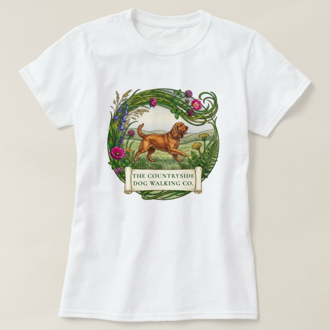 Cocker Spaniel Dog Walker Custom Logo T-Shirt (Design Front)