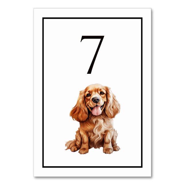 Cocker Spaniel Dog Watercolor Table Number (Front)