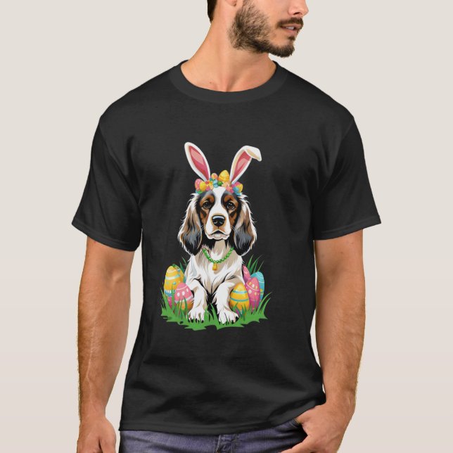 Cocker Spaniel Dog with Bunny Ears Easter Eggs Fes T-Shirt (Front)