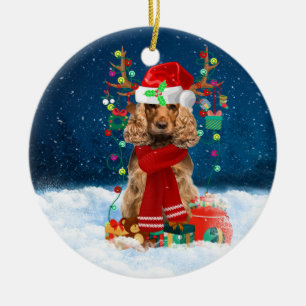 Cocker Spaniel dog with Christmas gifts Ceramic Tree Decoration