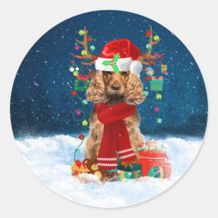 Cocker Spaniel dog with Christmas gifts Classic Round Sticker