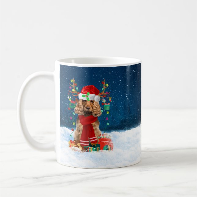 Cocker Spaniel dog with Christmas gifts  Coffee Mug (Left)