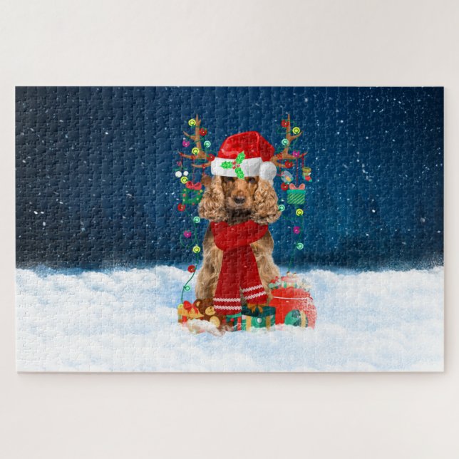 Cocker Spaniel dog with Christmas gifts Jigsaw Puzzle (Horizontal)