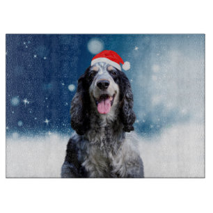 Cocker Spaniel Dog With Christmas Santa Hat Cutting Board