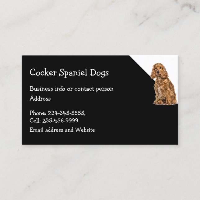 Cocker Spaniel Dogs Breeder Pet Sitter   Business Card (Front)