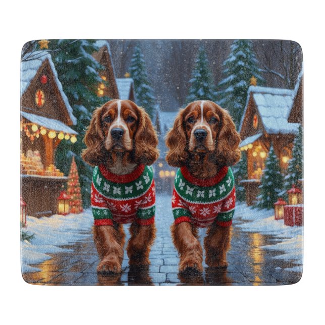 Cocker Spaniel Dogs Christmas Snow Holiday Cutting Board (Front)