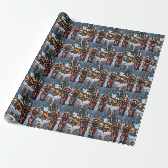 Cocker Spaniel Dogs Christmas Snow Holiday Wrapping Paper (Unrolled)