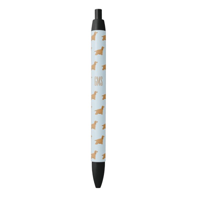 Cocker Spaniel Dogs Pattern Monogrammed Black Ink Pen (Front Vertical)