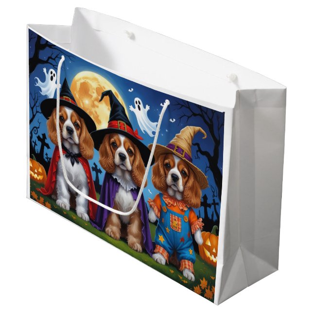 Cocker Spaniel Dogs Pumpkin Halloween Funny Large Gift Bag (Front Angled)