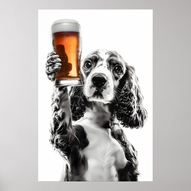 Cocker Spaniel Drinking Beer Art Funny Dog Lover Poster (Front)