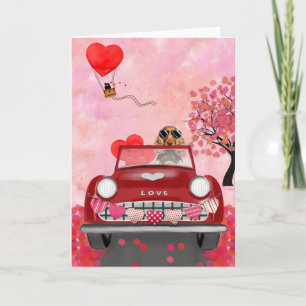 Cocker Spaniel Driving Car with Hearts Valentine's Card