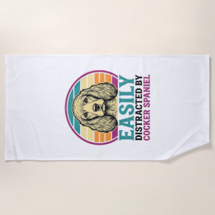 Cocker Spaniel Easily Distracted Vintage Dog Shirt Beach Towel