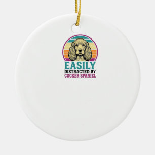 Cocker Spaniel Easily Distracted Vintage Dog Shirt Ceramic Tree Decoration