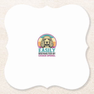 Cocker Spaniel Easily Distracted Vintage Dog Shirt Paper Coaster