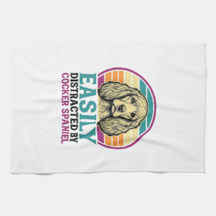 Cocker Spaniel Easily Distracted Vintage Dog Shirt Tea Towel