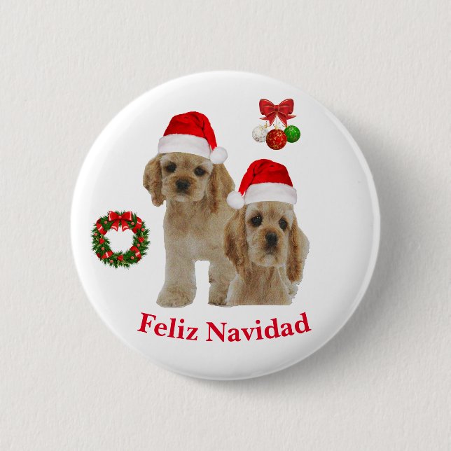 Cocker spaniel Feliz Navidad  6 Cm Round Badge (Front)